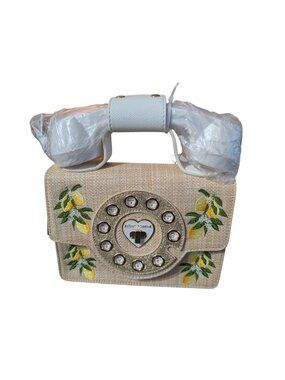 Betsey Johnson Lemon Embroidered Wireless Retro Telephone Handbag NWT